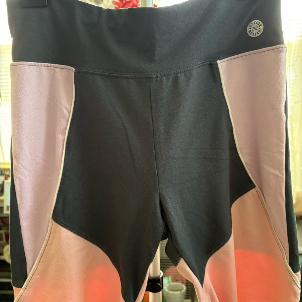 🩶💖 Justice Girls XL Bike Shorts – Pink & Charcoal Colorblock | Size 14/16